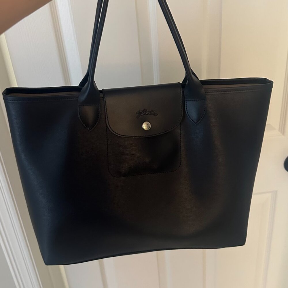 Longchamp Le Pliage City L Tote Bag - Leather - Navy